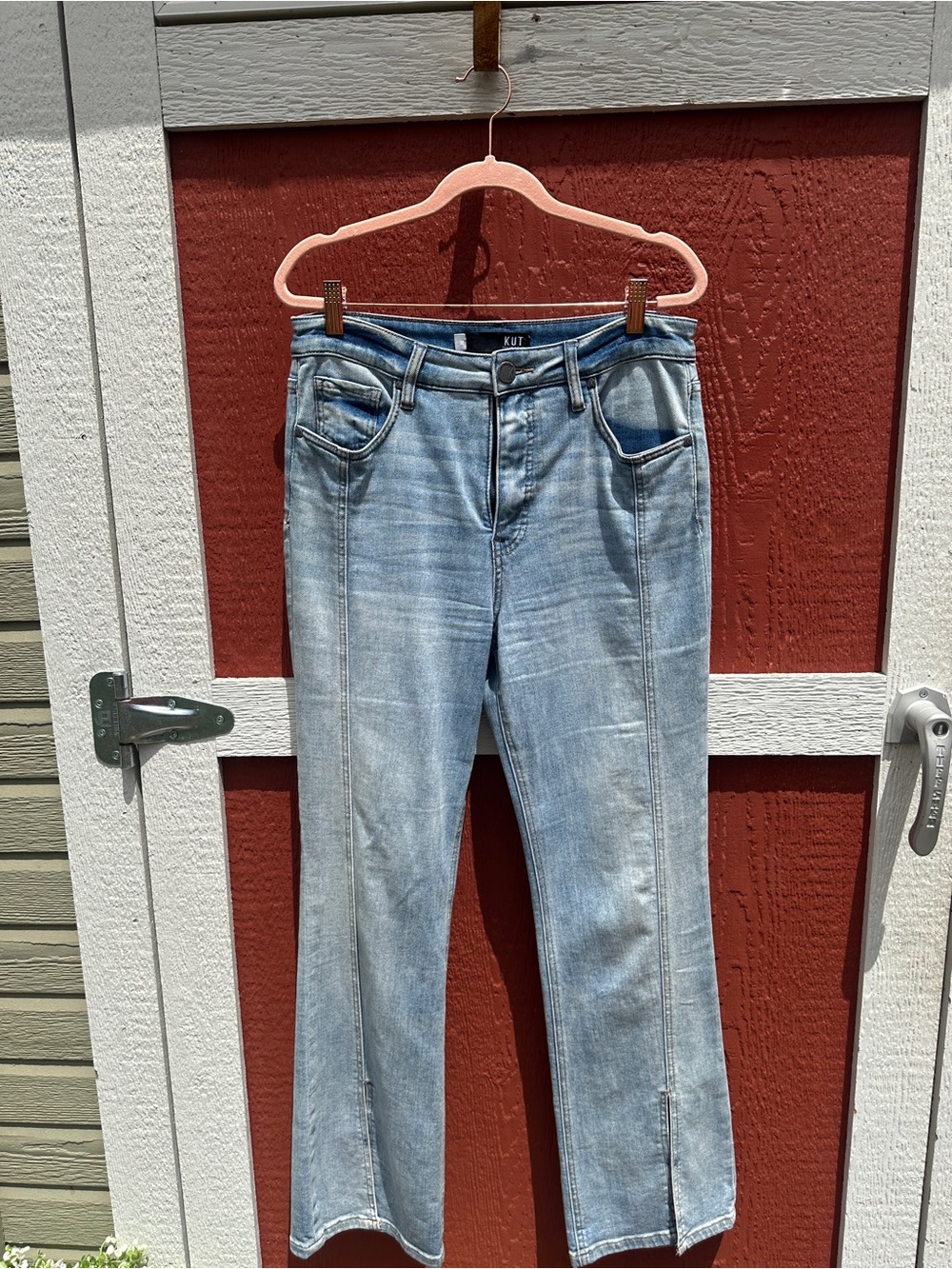 KUT from the Kloth Light Wash Straight Jeans - Light Blue w/cool slit FLARE.